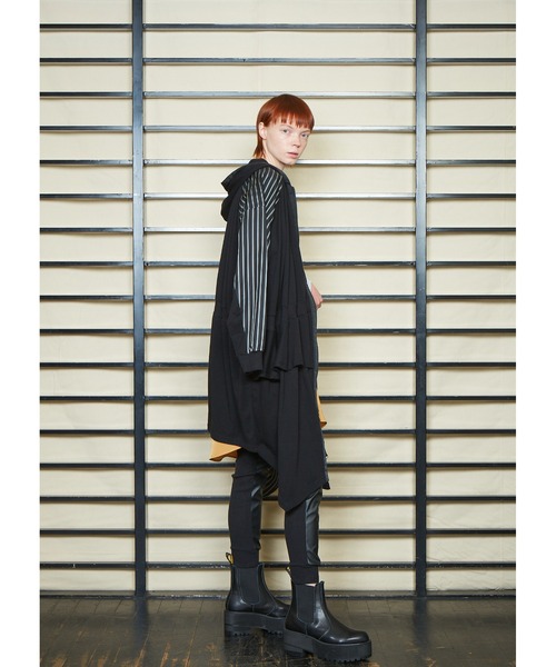 gomme（ゴム）の「60/-ファイン裏毛　切替ファスナーパーカーワンピース（パーカー・レディース・ブラック/チャコールグレー/カーキ・MEDIUM）」の12枚目の写真