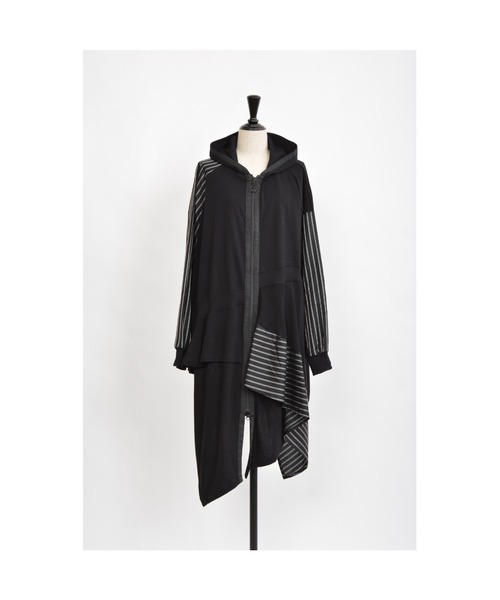 gomme（ゴム）の「60/-ファイン裏毛　切替ファスナーパーカーワンピース（パーカー・レディース・ブラック/チャコールグレー/カーキ・MEDIUM）」の5枚目の写真