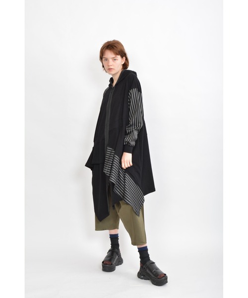 gomme（ゴム）の「60/-ファイン裏毛　切替ファスナーパーカーワンピース（パーカー・レディース・ブラック/チャコールグレー/カーキ・MEDIUM）」の8枚目の写真