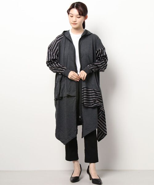 gomme（ゴム）の「60/-ファイン裏毛　切替ファスナーパーカーワンピース（パーカー・レディース・ブラック/チャコールグレー/カーキ・MEDIUM）」の21枚目の写真