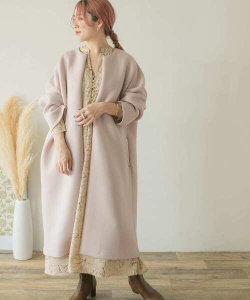 新品未使用　アマカ　春　トリアセテートダンボールコート　ノーカラー　ボンディング ダンボールポンチノーカラーフレアコートの商品ページ｜卸・仕入れ