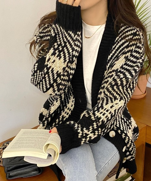 ABITOKYO(アビトーキョー)の「【ABITOKYO ORIGINAL】配色ニットジャガードチェックカーデ(カーディガン/ボレロ・レディース・ホワイト/ブラック/レッド・FREE)」の10枚目の写真