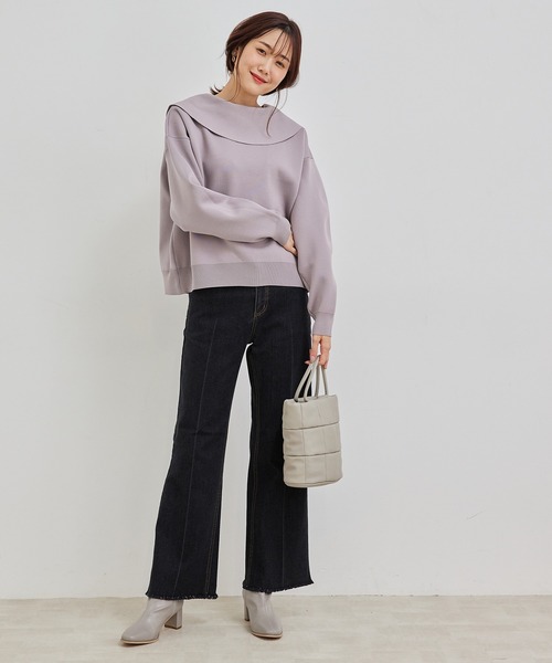 ROPE' PICNIC（ロペピクニック）の「【2WAY】スポンジニットビックカラーカーディガン（カーディガン/ボレロ・レディース・ブラック/ブラウン系その他2/パープル系その他・38）」の11枚目の写真