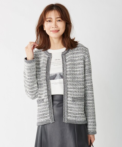 J.PRESS(ジェイプレス)の「【洗える・抗菌防臭】TWEED KNIT カーディガン(カーディガン/ボレロ・レディース・ブラック系1/ベージュ系1/サックスブルー系1・T15/T13)」の2枚目の写真