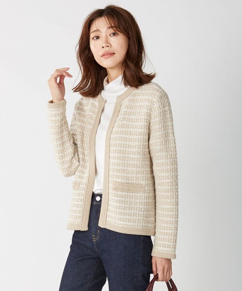 J.PRESS(ジェイプレス)の「【洗える・抗菌防臭】TWEED KNIT カーディガン(カーディガン/ボレロ・レディース・ブラック系1/ベージュ系1/サックスブルー系1・T15/T13)」の3枚目の写真