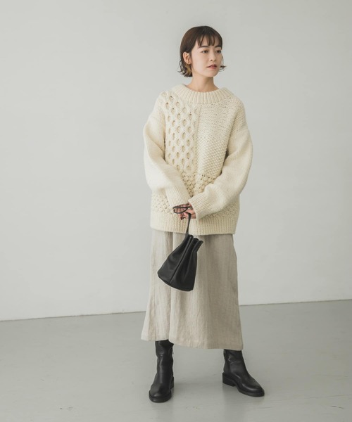 かぐれ（カグレ）の「アラン柄パッチワークニット（ニット/セーター