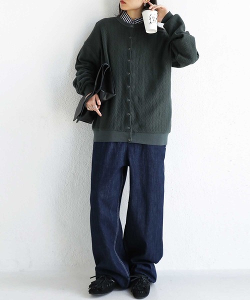antiqua(アンティカ)の「表情生む。変形裏毛カーディガン(カーディガン/ボレロ・レディース・カーキ/マスタード/ナチュラル/スミクロ・FREE)」の7枚目の写真