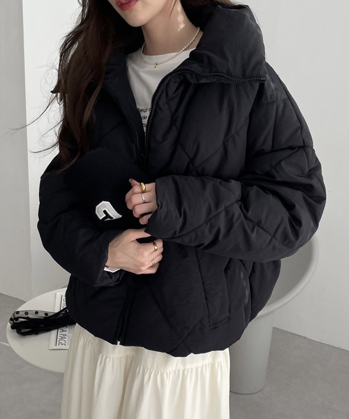 美品 ナナミカ ダウンコート ダイヤモンドキルティング ブラック セール [撥水素材]ダイヤモンドキルティングダウンコート （ダウン