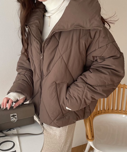 andme（アンドミー）の「ダイヤキルティングフェイクダウン中綿ジャケット（ダウンジャケット/コート・レディース・ブラック/アイボリー/モカ/ライトカーキ・M）」の15枚目の写真