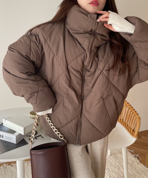 セール】ダイヤキルティングフェイクダウン中綿ジャケット（ダウン