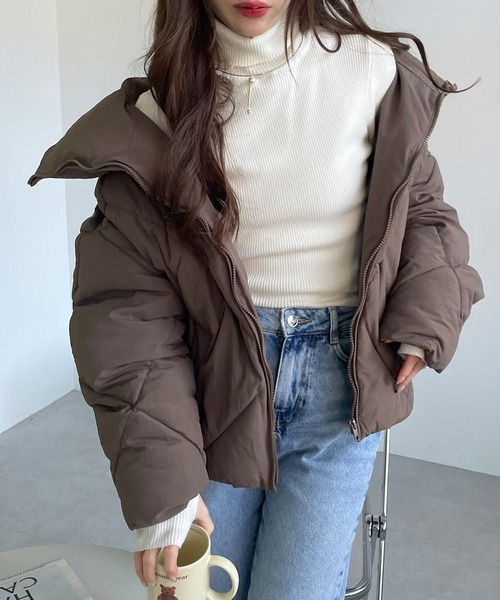 andme（アンドミー）の「ダイヤキルティングフェイクダウン中綿ジャケット（ダウンジャケット/コート・レディース・ブラック/アイボリー/モカ/ライトカーキ・M）」の21枚目の写真