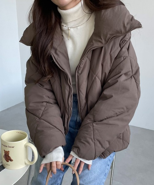 andme（アンドミー）の「ダイヤキルティングフェイクダウン中綿ジャケット（ダウンジャケット/コート・レディース・ブラック/アイボリー/モカ/ライトカーキ・M）」の19枚目の写真