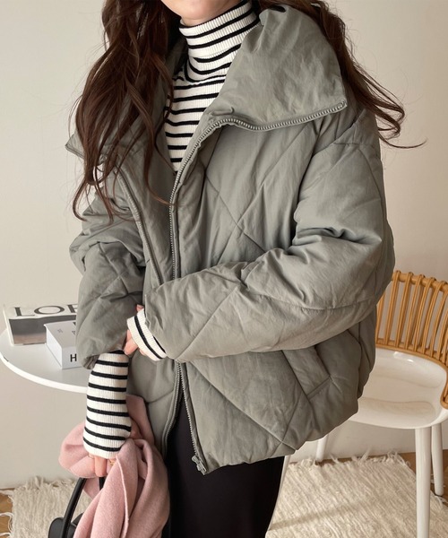 andme（アンドミー）の「ダイヤキルティングフェイクダウン中綿ジャケット（ダウンジャケット/コート・レディース・ブラック/アイボリー/モカ/ライトカーキ・M）」の11枚目の写真