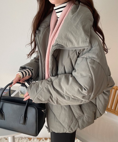 andme（アンドミー）の「ダイヤキルティングフェイクダウン中綿ジャケット（ダウンジャケット/コート・レディース・ブラック/アイボリー/モカ/ライトカーキ・M）」の8枚目の写真