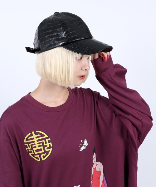 PUNYUS（プニュズ）の「フェイクレザークロコキャップ（キャップ・レディース・ブラック/ライトパープル・FREE）」の4枚目の写真