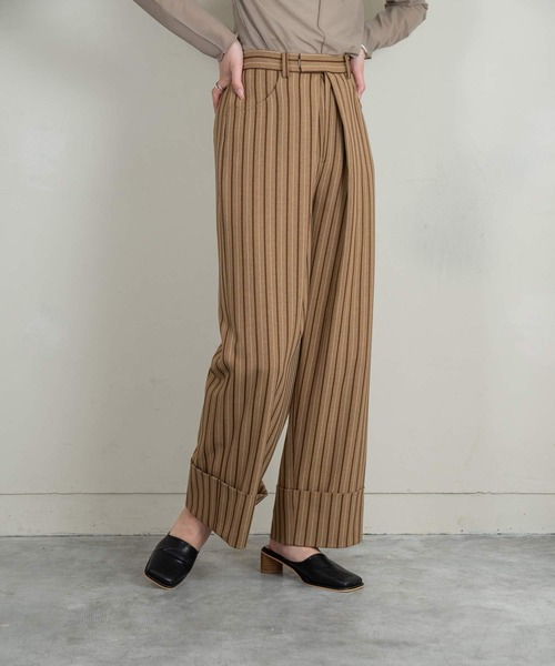 Amiur（エミレ）の「stripe linen like pants（その他パンツ・レディース・ブラウン/ベージュ・S/M）」の2枚目の写真