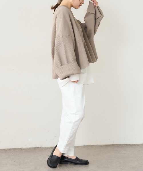 PUAL CE CIN（ピュアルセシン）の「ワッフルヘンリーネックロングスリーブ（Tシャツ/カットソー・レディース・ベージュ/グレー/オフホワイト・FREE）」の9枚目の写真