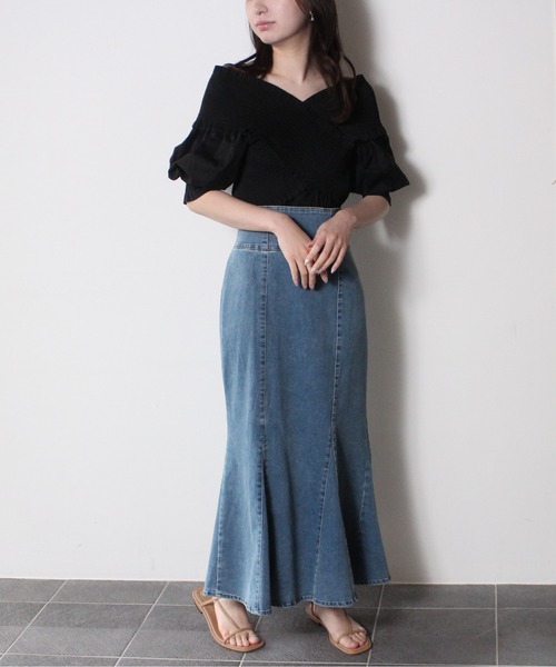 NOMAE(ノーマエ)の「ストレッチデニムマーメイドスカート(スカート・レディース・ライトブルー/ダークブルー/ブルー・FREE)」の2枚目の写真