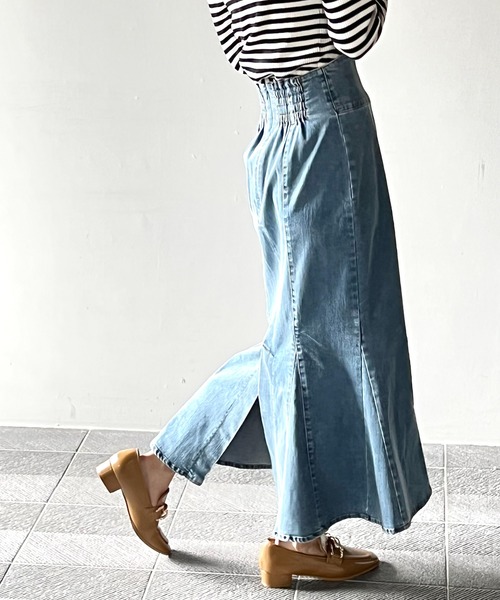 NOMAE(ノーマエ)の「ストレッチデニムマーメイドスカート(スカート・レディース・ライトブルー/ダークブルー/ブルー・FREE)」の20枚目の写真