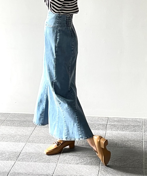 NOMAE(ノーマエ)の「ストレッチデニムマーメイドスカート(スカート・レディース・ライトブルー/ダークブルー/ブルー・FREE)」の19枚目の写真