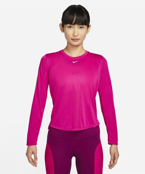 NIKE（ナイキ）の「ナイキ Dri-FIT ワン ウィメンズ スタンダード フィット ロングスリーブ トップ 春服 ロンT / Nike Dri-FIT One Women's Standard Fit Long-Sleeve Top（Tシャツ/カットソー・レディース・ピンク系その他/ブラック・S/M/L/XL/XS）」の2枚目の写真