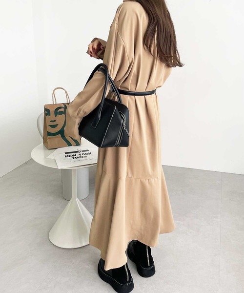 GeeRA（ジーラ）の「裾フレアーロングシャツワンピース（シャツワンピース・レディース・ブルー/ベージュ/ブラック・XX-LARGE/X-LARGE/MEDIUM/LARGE）」の13枚目の写真
