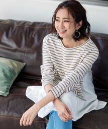 【洗える】異素材使いがこなれた印象のボーダーコンビチュニック