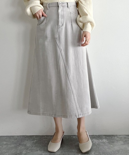 mysty woman（ミスティウーマン）の「USED加工フレアスカート 269644（デニムスカート・レディース・ベージュ/ピンク/モカ・FREE）」の2枚目の写真