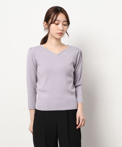 MISCH MASCH（ミッシュマッシュ）の「装飾ハートネックニット（ニット/セーター・レディース・ネイビー/ラベンダー/ホワイト/ピンク・MEDIUM）」の13枚目の写真