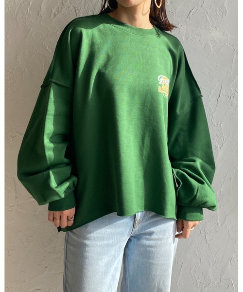She's Closet(シーズクローゼット)の「ビッグシルエットボリュームスリーブヴィンテージ風プリント長袖プルオーバースウェット(スウェット・レディース・オフホワイト/グリーン/オートミール/スミクロ・FREE)」の15枚目の写真