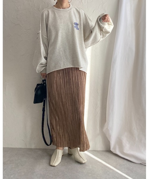She's Closet(シーズクローゼット)の「ビッグシルエットボリュームスリーブヴィンテージ風プリント長袖プルオーバースウェット(スウェット・レディース・オフホワイト/グリーン/オートミール/スミクロ・FREE)」の9枚目の写真
