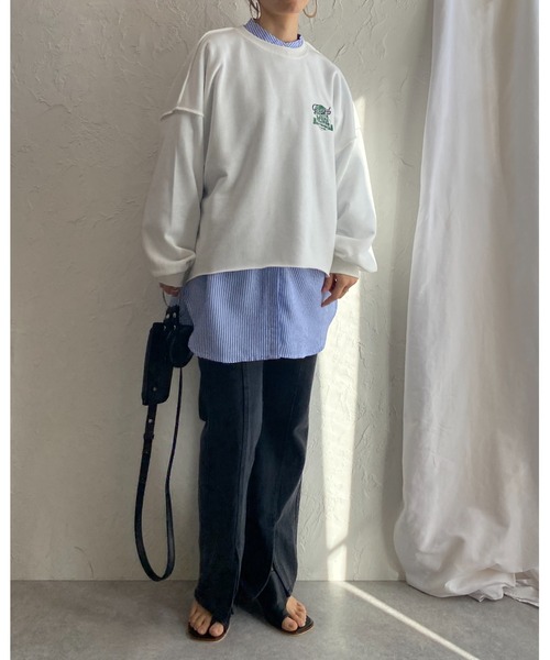 She's Closet(シーズクローゼット)の「ビッグシルエットボリュームスリーブヴィンテージ風プリント長袖プルオーバースウェット(スウェット・レディース・オフホワイト/グリーン/オートミール/スミクロ・FREE)」の10枚目の写真