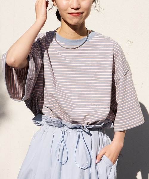 CIAOPANIC TYPY（チャオパニックティピー）の「レトロボーダー半袖Tee（Tシャツ/カットソー・メンズ・ブラック/サックスブルー/オフホワイト/ネイビー/ベージュ・M/L）」の5枚目の写真