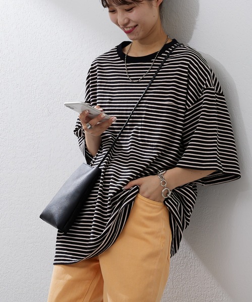 CIAOPANIC TYPY（チャオパニックティピー）の「レトロボーダー半袖Tee（Tシャツ/カットソー・メンズ・ブラック/サックスブルー/オフホワイト/ネイビー/ベージュ・M/L）」の3枚目の写真