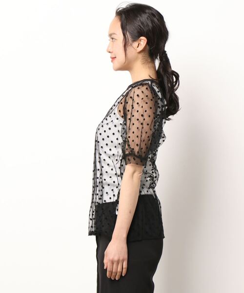 VIBGYOR Women(ヴィブジョー ウィメン)の「【KOREA SELECT】ドット柄 チュール 半袖ブラウス(シャツ/ブラウス・レディース・ブラック/カーキ・FREE)」の7枚目の写真