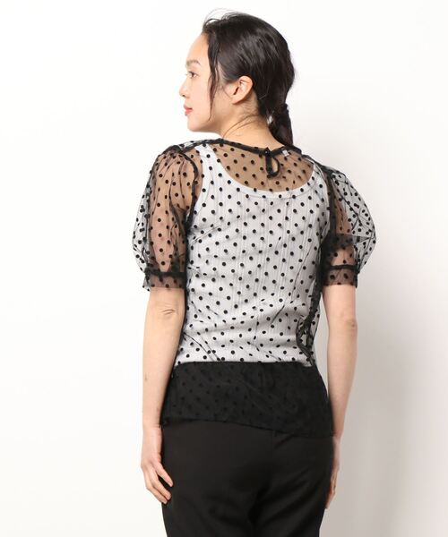 VIBGYOR Women(ヴィブジョー ウィメン)の「【KOREA SELECT】ドット柄 チュール 半袖ブラウス(シャツ/ブラウス・レディース・ブラック/カーキ・FREE)」の8枚目の写真