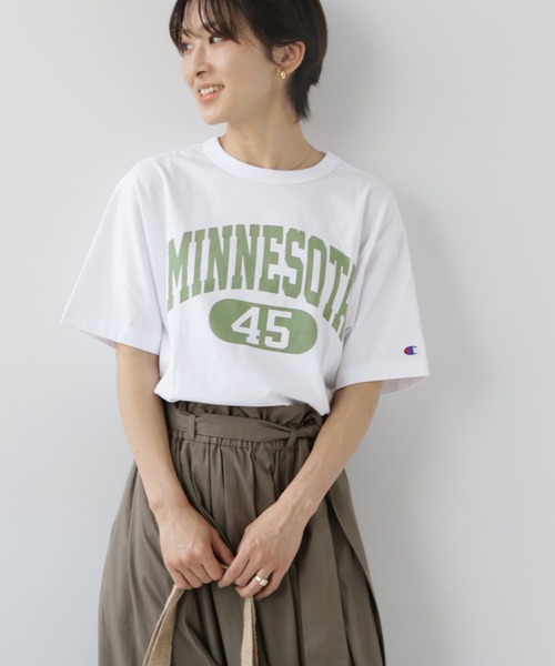 Champion(チャンピオン)の「別注【CHAMPION】*RELUME 20s/1 USA Cotton Jersey:ロゴTシャツ(Tシャツ/カットソー・レディース・ホワイト/ネイビー/ピンク/ベージュ系その他/グリーン系その他・LARGE)」の9枚目の写真