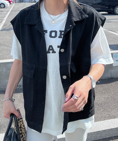 ISOOK（アイスー）の「Denim gillet jacket / デニムジレジャケット（chiica select）（その他アウター・レディース・ブラック/ブルー・FREE）」の2枚目の写真