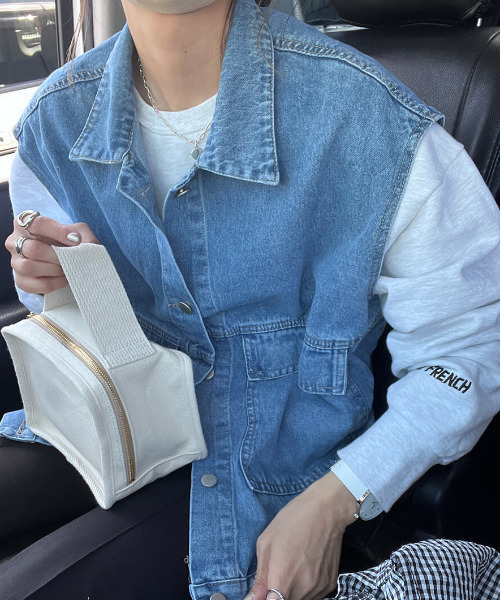セール】Denim gillet jacket / デニムジレジャケット（chiica