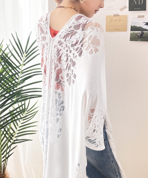 classicalelf(クラシカルエルフ)の「さらりと清涼感。レース素材ポンチョ風トップス(カーディガン/ボレロ・レディース・ホワイト/ブラック/イエロー/ブルー/グレイッシュベージュ・FREE)」の15枚目の写真