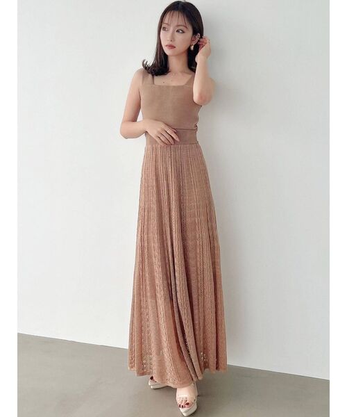 RESEXXY(リゼクシー)の「透かし編みニットロングワンピース(ワンピース・レディース・ベージュ/グリーン/ブラック/ブルー・FREE)」の7枚目の写真