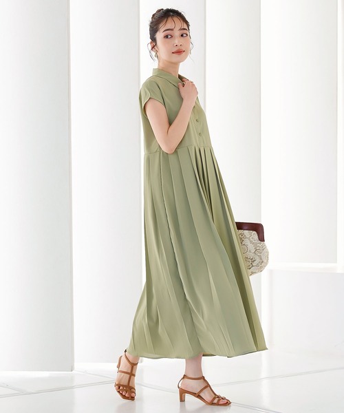 KOBE LETTUCE（コウベレタス）の「プリーツ切り替えワンピース（ワンピース・レディース・ブラック/ミント/オレンジ系・FREE）」の6枚目の写真