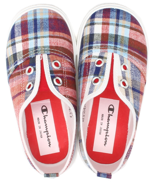Champion（チャンピオン）の「日本製 ベビー キッズ チャンピオン スリッポン チェック Champion P011 SHOE LACE KIDS（スニーカー・キッズ・ピンク/ネイビー・17cm/14cm/16cm/15cm/18cm）」の3枚目の写真