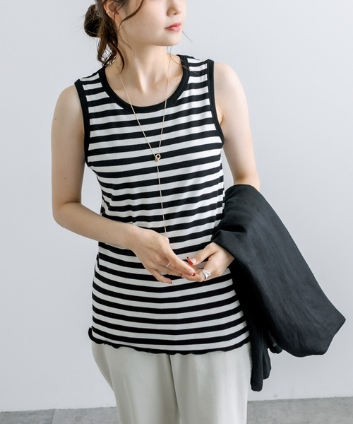 PUAL CE CIN（ピュアルセシン）の「テレコボーダータンクトップ（タンクトップ・レディース・ブラック系その他/ベージュ系その他/ブルー系その他/ピンク系その他・FREE）」の2枚目の写真