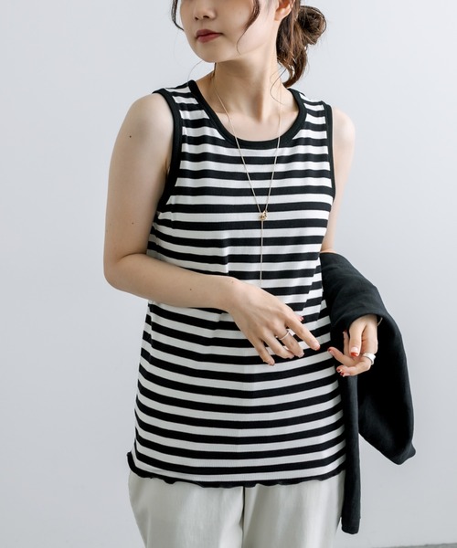 PUAL CE CIN（ピュアルセシン）の「テレコボーダータンクトップ（タンクトップ・レディース・ブラック系その他/ベージュ系その他/ブルー系その他/ピンク系その他・FREE）」の8枚目の写真