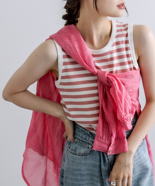 PUAL CE CIN（ピュアルセシン）の「テレコボーダータンクトップ（タンクトップ・レディース・ブラック系その他/ベージュ系その他/ブルー系その他/ピンク系その他・FREE）」の10枚目の写真