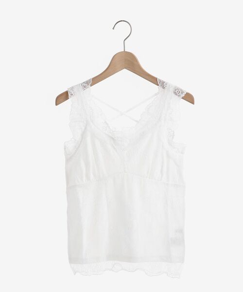 MAJESTIC LEGON（マジェスティックレゴン）の「レースクロスタンク（タンクトップ・レディース・ライトグレー/オフホワイト/モカ/ベージュ・MEDIUM）」の2枚目の写真