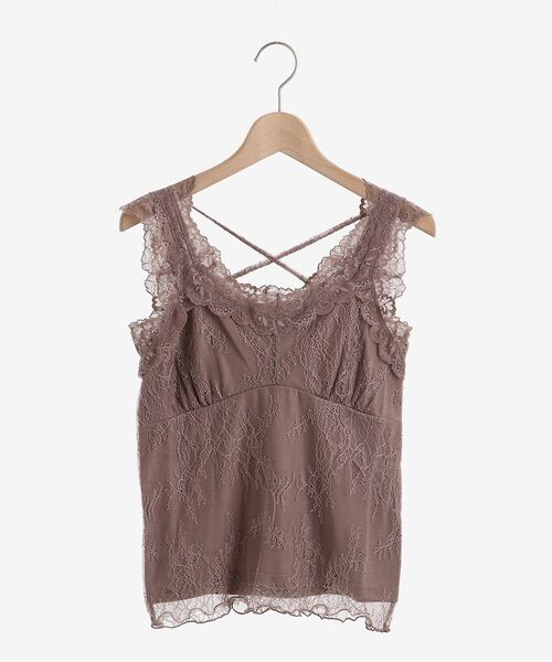 MAJESTIC LEGON（マジェスティックレゴン）の「レースクロスタンク（タンクトップ・レディース・ライトグレー/オフホワイト/モカ/ベージュ・MEDIUM）」の4枚目の写真