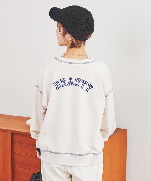 coen（コーエン）の「USAコットン裏毛AMERICAN/BEAUTYロゴプリントスウェット（スウェット・レディース・ダークグリーン/ナチュラル/オレンジ・L/M）」の14枚目の写真