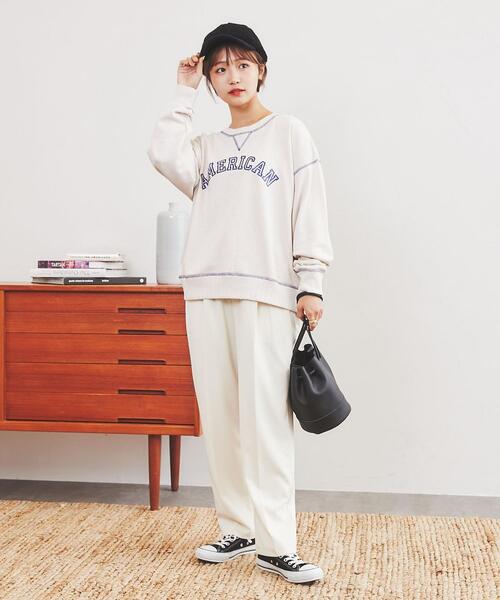 coen（コーエン）の「USAコットン裏毛AMERICAN/BEAUTYロゴプリントスウェット（スウェット・レディース・ダークグリーン/ナチュラル/オレンジ・L/M）」の13枚目の写真